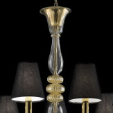 "Leda" lustre en verre de Murano - 9 lumieres - transparent et or