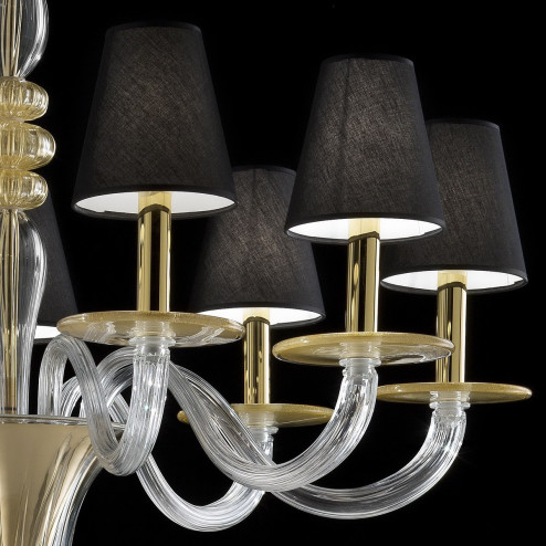 "Leda" Murano glass chandelier - 9 lights - transparent and gold