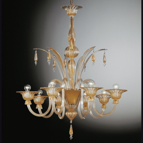 "Incanto"Murano glass chandelier - 8 lights - gold and transparent