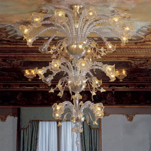 "Emilia" Murano glass chandelier - 4+8+12 lights - transparent and gold