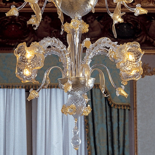 "Emilia" lustre en verre de Murano - 4+8+12 lumieres- transparent et or