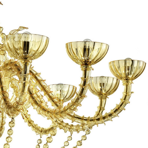 "Champagne" lustre en verre de Murano - 12 lumieres - couleur ambre