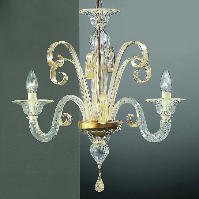Goldoni 3 lights Murano chandelier - transparent gold color