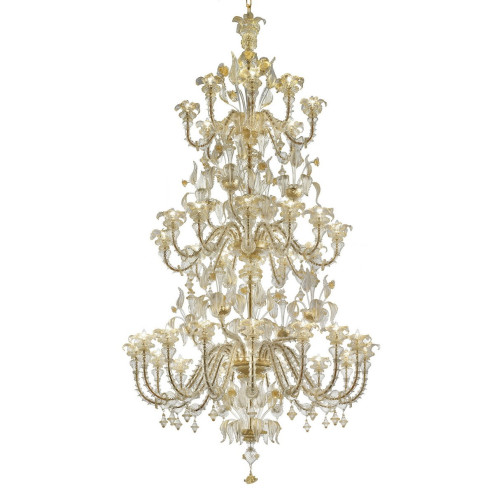 Prezioso 16+12+8  lights Murano glass chandelier - transparent gold color