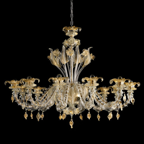 Prezioso 12 lights Murano glass chandelier - transparent gold color