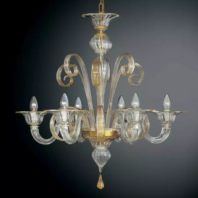 Goldoni 6 lights Murano chandelier - transparent gold color