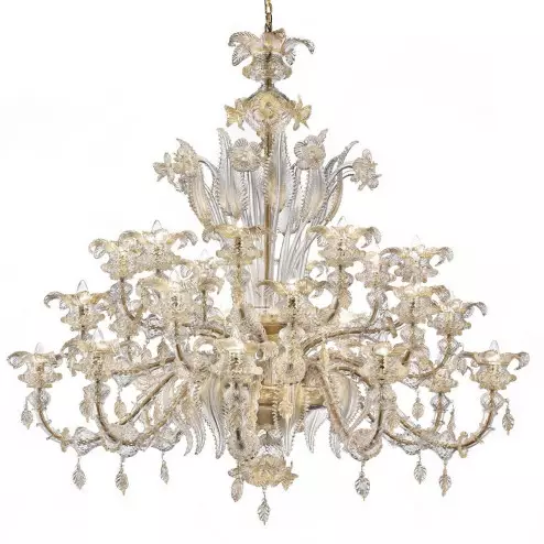 "Prezioso" große Murano Kronleuchter - 8+8+8 flammig - transparent und gold