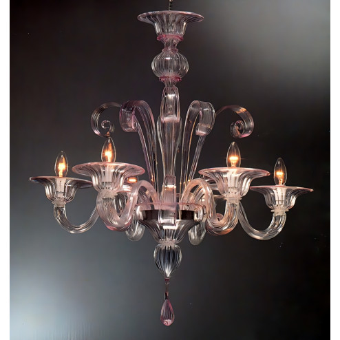 Goldoni 6 lights Murano chandelier - transparent pink color