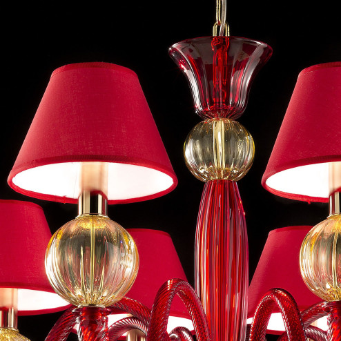 "Amalia" lampara de cristal de Murano - 8 luces - rojo y ambar
