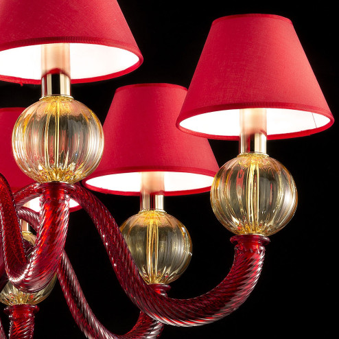 "Amalia" Murano glass chandelier - 8 lights - red and amber