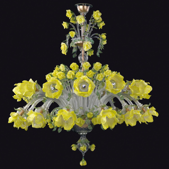"Rose gialle" lustre en verre de Murano - 12+12 lumieres