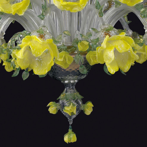 "Rose gialle" lustre en verre de Murano - 12+12 lumieres
