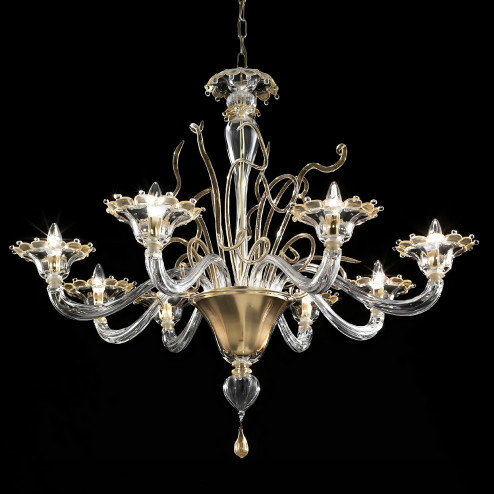 Gondola 8 lights Murano chandelier - transparent gold color