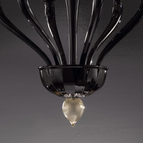 "Macbeth" lustre en cristal de Murano - 6 lumieres, noir et or