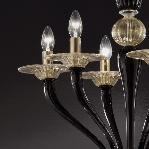"Macbeth" Murano glass chandelier - 6 lights, black and gold