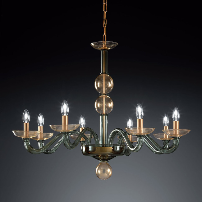 "Tibaldo" lampara de araña de Murano - 8 luces - verde y oro