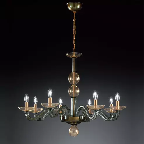 "Tibaldo" Murano glass chandelier - 8 lights - green and gold