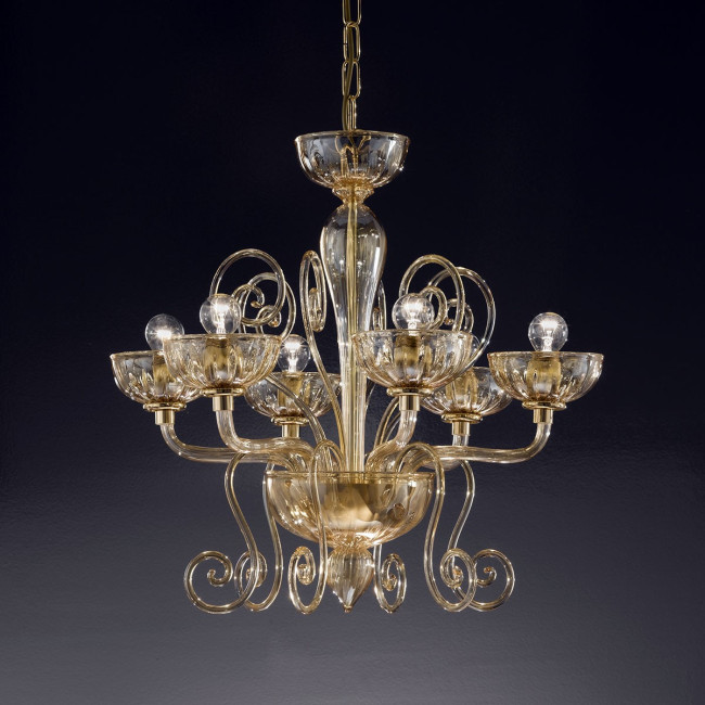 "Bassanio" lampara de araña de Murano - 6 luces - ámbar