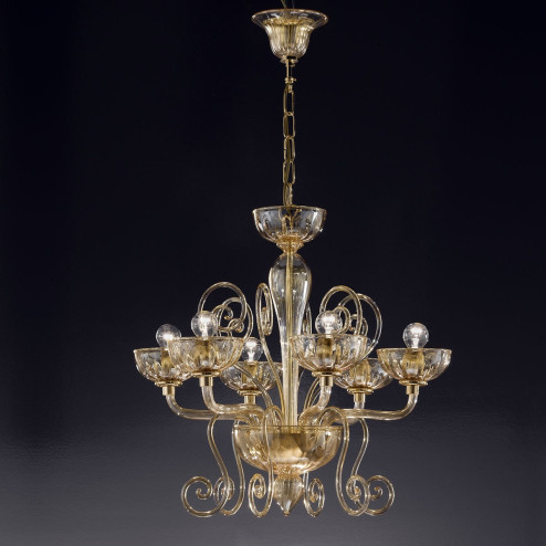 "Bassanio" lustre en cristal de Murano - 6 lumières - ambre
