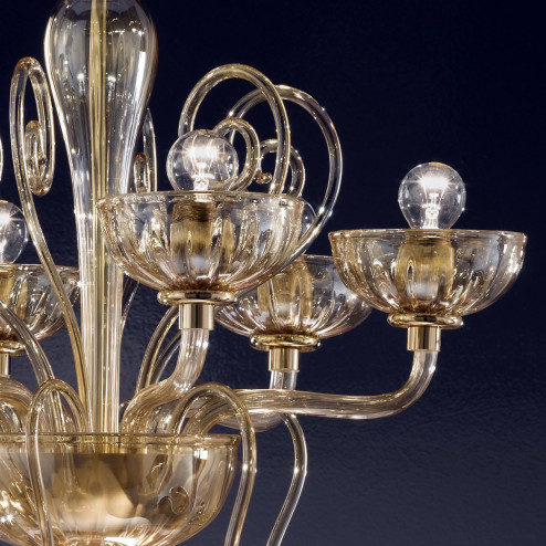 "Bassanio" Murano glass chandelier - 6 lights - amber