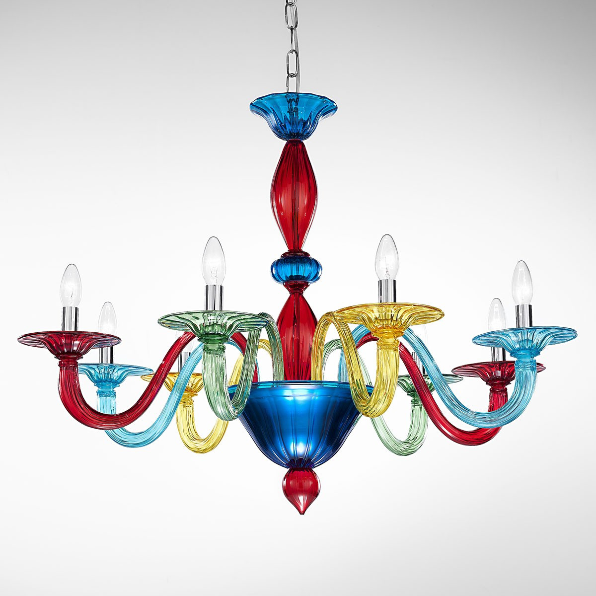 "Iride" lustre en cristal de Murano - 8 lumières - multicolor