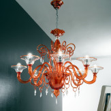"Taric" Murano glass chandelier - 8 lights - orange and transparent