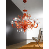 "Taric" Murano glass chandelier - 8 lights - orange and transparent