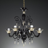 "Taric" Murano glass chandelier - 6 lights - black and transparent