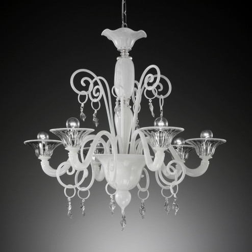 "Taric" lampara de araña de Murano - 6 luces - blanco y transparente