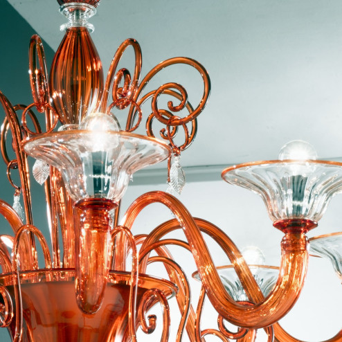 "Taric" lustre en cristal de Murano - 8 lumières - orange et transparent