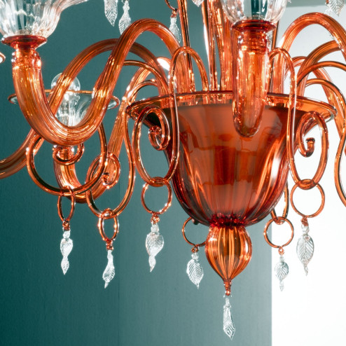 "Taric" lustre en cristal de Murano - 8 lumières - orange et transparent