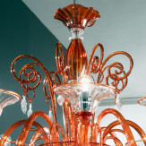 "Taric" lampara de araña de Murano - 6 luces - naranja y transparente