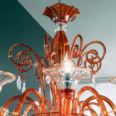 "Taric" lustre en cristal de Murano - 6 lumières - orange et transparent