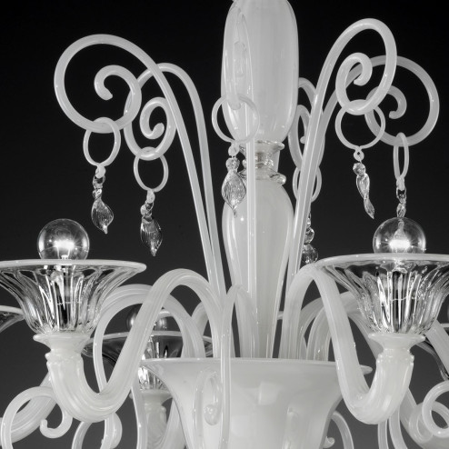 "Taric" lustre en cristal de Murano - 6 lumières - blanc et transparent