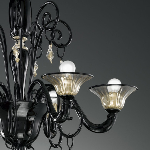 "Taric" lampara de araña de Murano - 6 luces - negro y oro