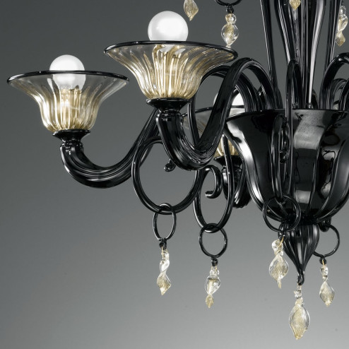 "Taric" lampara de araña de Murano - 6 luces - negro y oro
