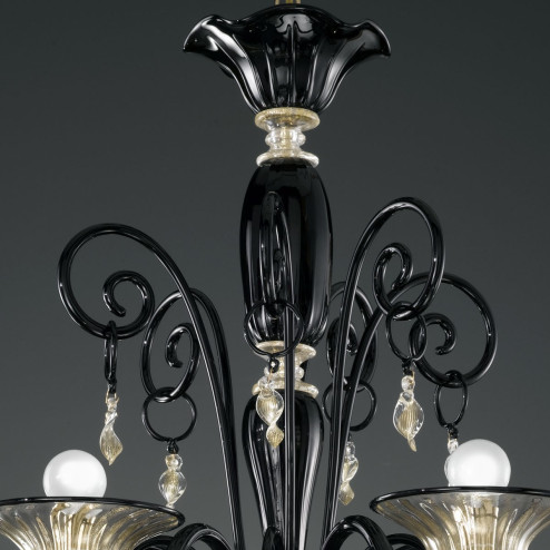 "Taric" lustre en cristal de Murano - 6 lumières - noir et or
