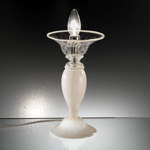 "Taric" lampara de mesita de noche de Murano - 1 luce  - blanco y transparente