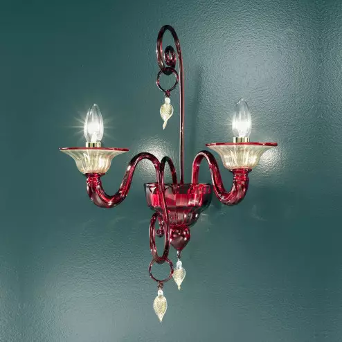 "Taric" Murano glass sconce - 2 light - red and gold