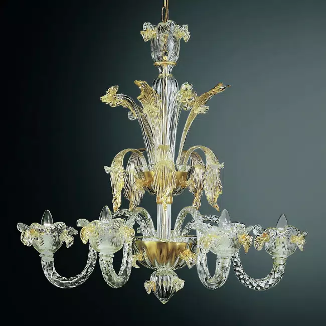 Accademia 5 lights Murano chandelier transparent gold color