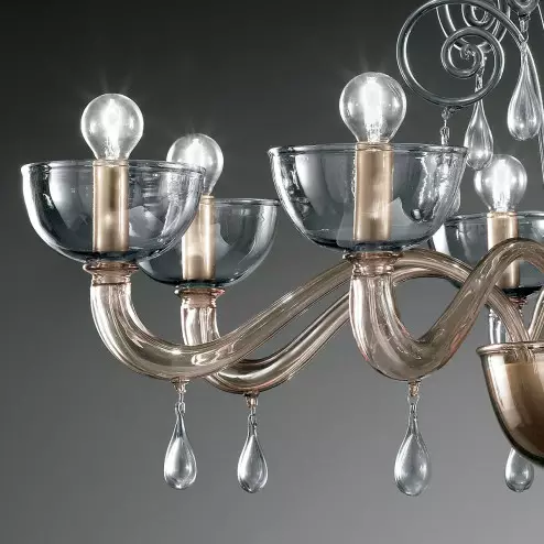"Duncan" Murano glass chandelier - 8 lights - smoky grey