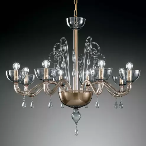 "Duncan" Murano glass chandelier - 8 lights - smoky grey