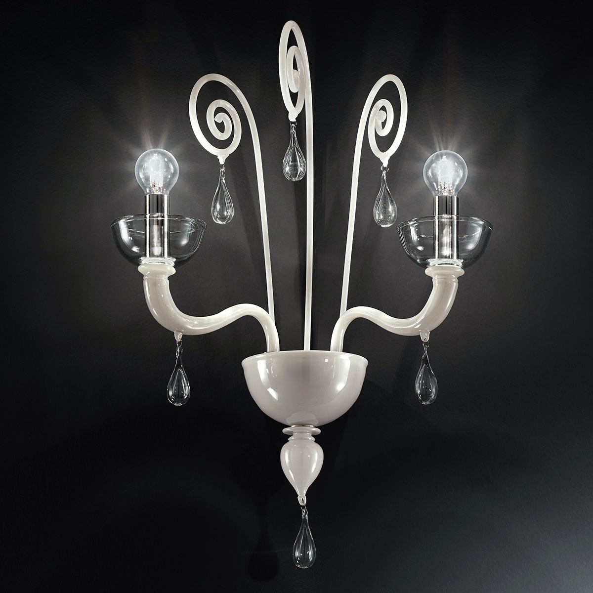"Duncan" Murano glass sconce - 2 lights - white and transparent