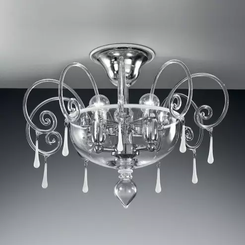 "Picandoi" plafonnier en verre de Murano - 3 lumières - transparent et blanc