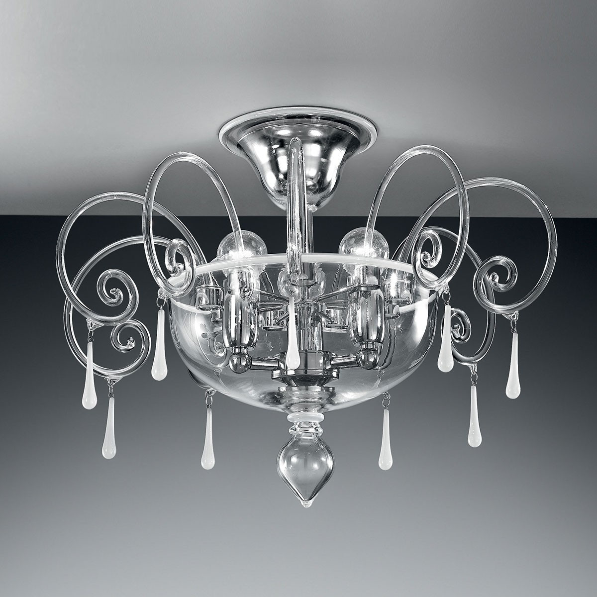 "Picandoi" lampara de techo de Murano - 3 luces - transparente y blanco