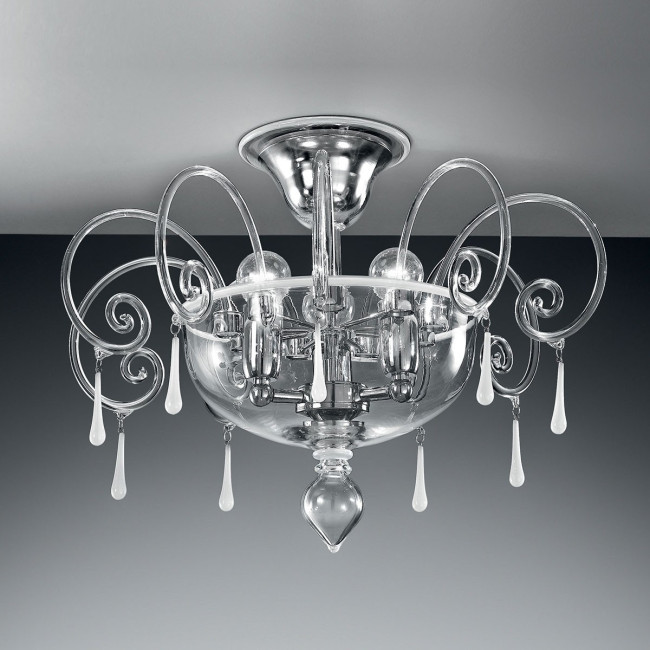 "Picandoi" Murano glass ceiling light - 3 lights - transparent and white