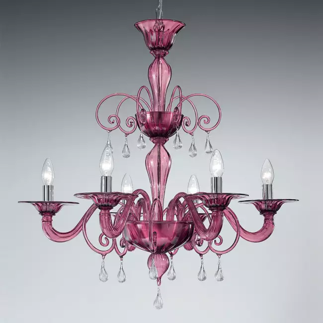 "Gertrude" Murano glass chandelier - 6 lights - amethyst