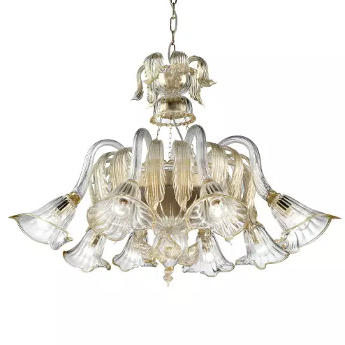Laguna 8 lights Murano chandelier basket shape - transparent gold color