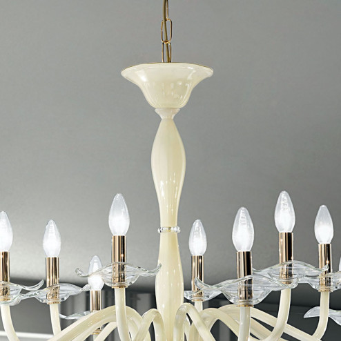 "Aragona" lustre en cristal de Murano - 6+6 lumières - blanc et transparent