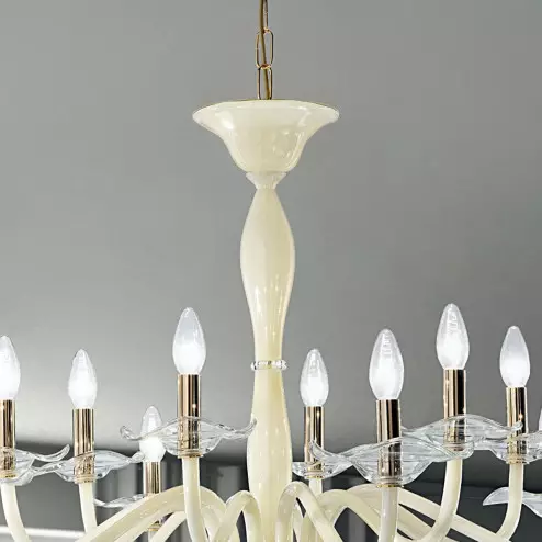 "Aragona" Murano glass chandelier - 6+6 lights - white and transparent